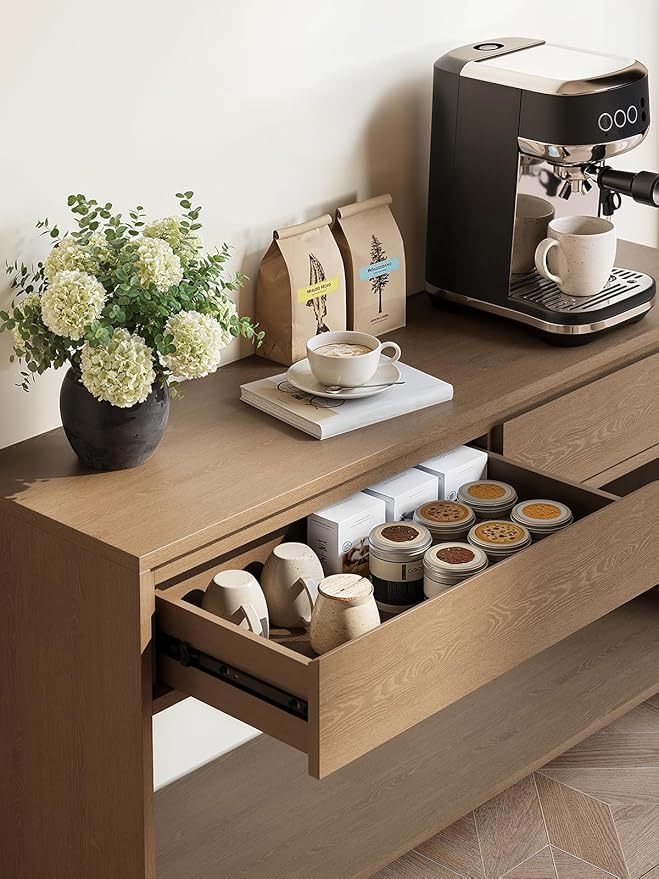 Solid Wood Console Table with Storage Drawers, 55" Sofa Table with Open Shelf, Behind Couch Table Entryway Table for Living Room, Hallway, Entrance, Foyer