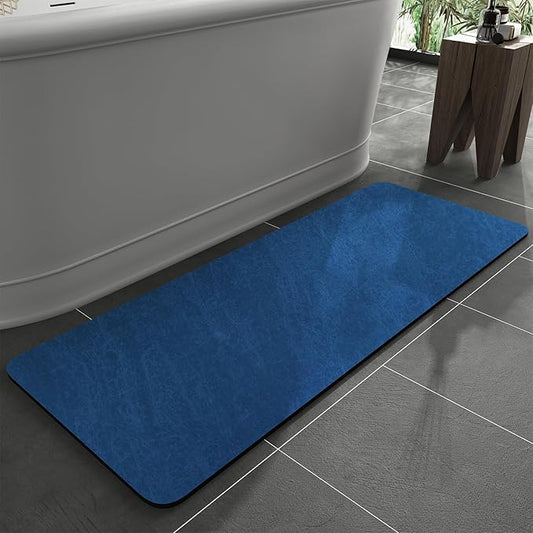 MontVoo -Bath Mat Rug-Rubber Backing Non Slip Quick Dry Absorbent Thin Bathroom Rugs Fit Under Door-Faux Suede Surface Bathroom Floor Mats-Shower Rug for in Front of Bathtub Shower Royal Blue 17"x59"