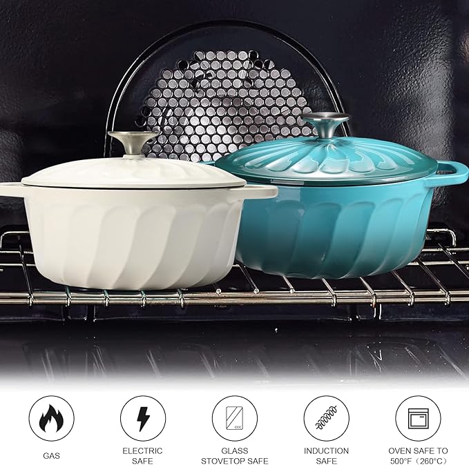 Enameled Cast Iron Dutch Oven with Lid, 3 QT Cast Iron Dutch Oven Pot, Heavy Duty Cast Iron Pot for for Bread Baking, Cook, Bake, Oven Safe across All Cooktops (BlueGreen,3 QT)