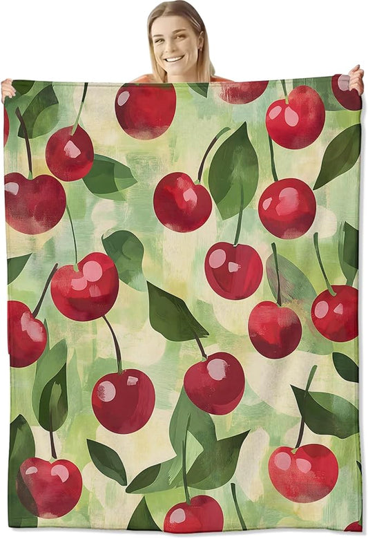 Cherry Blanket for Kids Adults, Cherry Gifts Flannel Throw Blanket, Cherry Decor Lightweight Warm Soft for Sofa Couch Bed Living Room Office 60" x 50"
