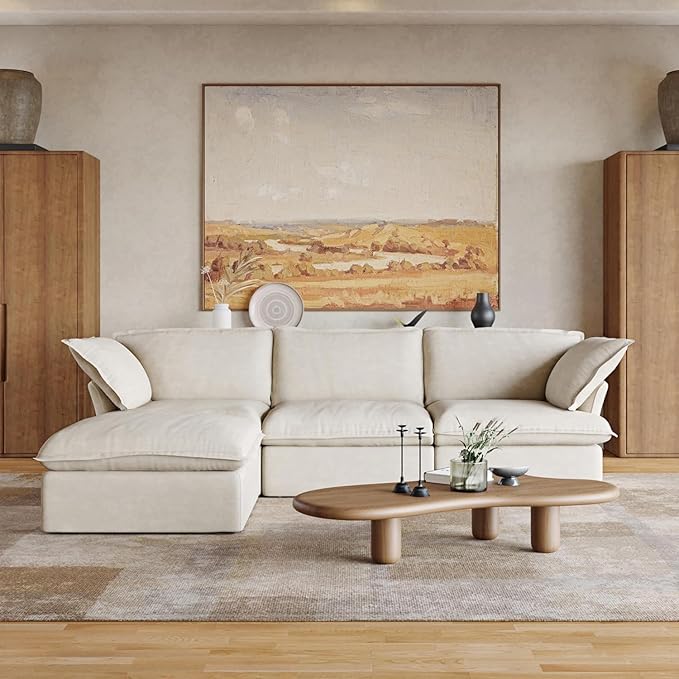 JACH L Shape Modular Couches, Deep Couch Sectional Couch with Chaise Ottoman, Modern Comfy Cloud Sectional Sofas, Cushion Covers Removable, Two Corners and A Middle Sofa for Living Room (Beige)