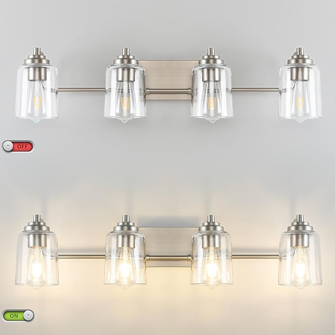 SOLFART Brushed Nickel 4-Light Vintage Vanity Light Fixtures for Bathroom, 13.4 x 7.1 x 7.7 inches