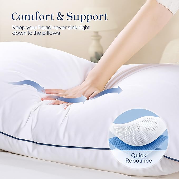 puredown® Goose Feathers and Polyester Fiber Pillows - Made in USA Bed Pillow, 100% Cotton Cover, Pillow Queen Size Set of 2 for Sleeping, 20x30 Inches