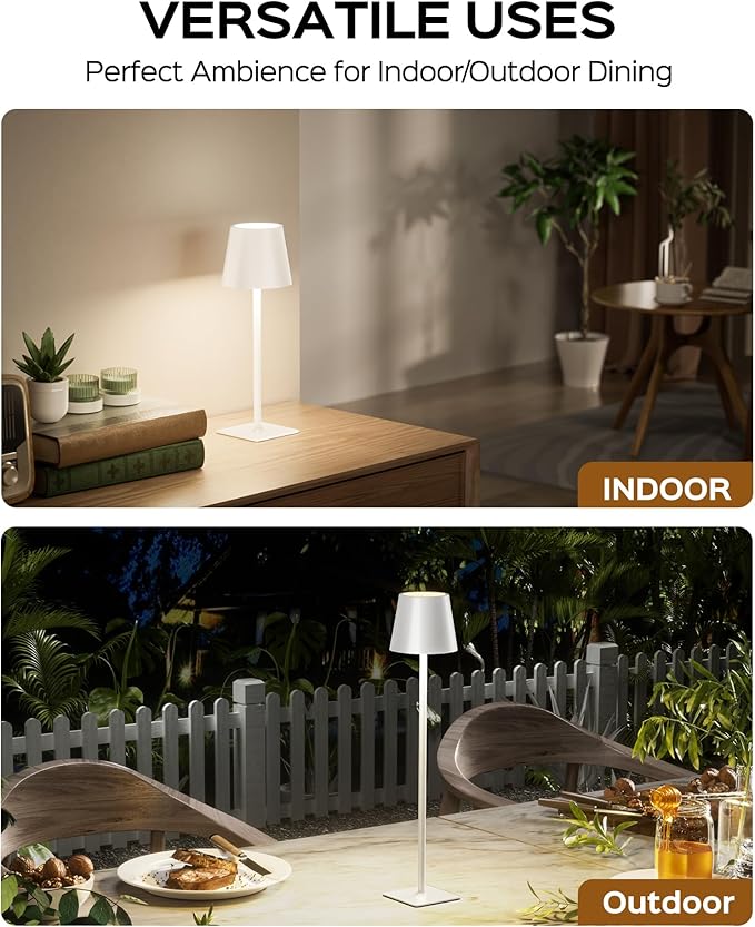 JACKYLED Cordless Lamp DIY Height, 3 Color Stepless Dimming, 5000mAh Battery Operated Lamp Portable Rechargeable for Bedroom Dinning Kitchen, White, 2 Pack
