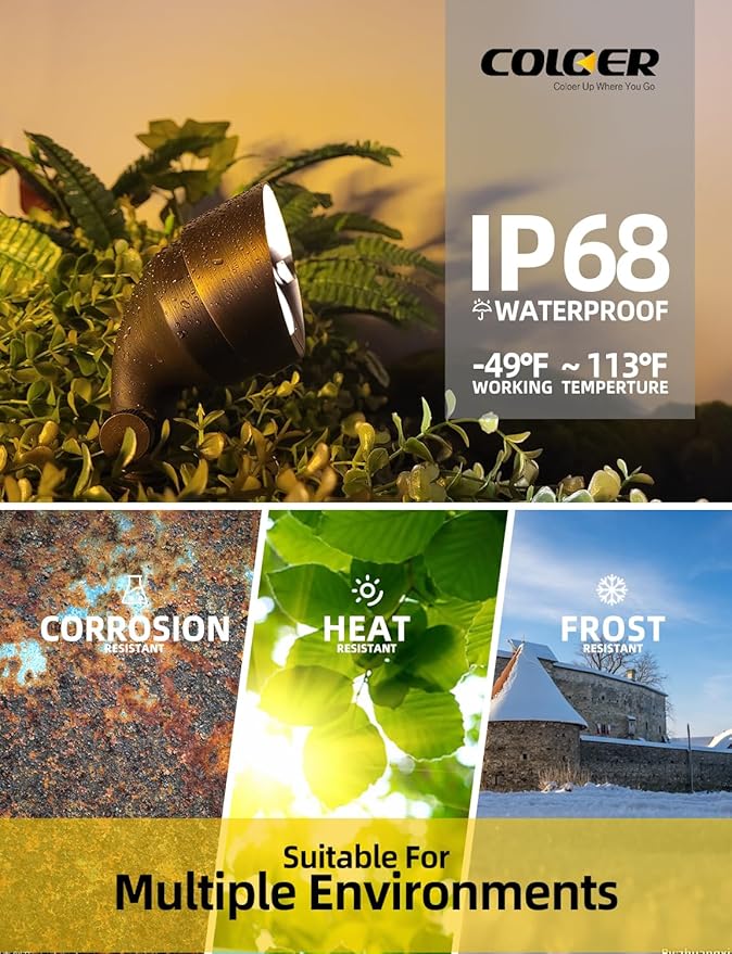 COLOER Die-cast Brass LED Landscape Flood Lights Outdoor, 2W 9-17 Volt Low Voltage Wall Wash Lighting, Outdoor Floodlight for Illuminating Signs, Walls and Plant Material(501B,1-Pack with G4 Bulb)