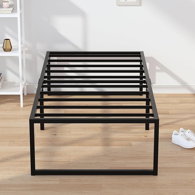 EMODA 18 Inch Narrow Twin Bed Frame 30x75, Heavy Duty Metal Platform No Box Spring Needed, Easy Assembly Noise Free, Black