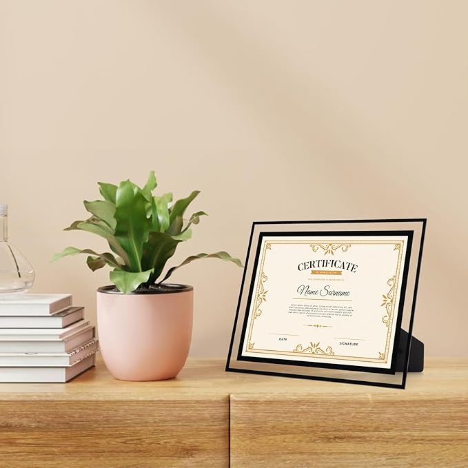 Rempry 8.5x11 Picture Frame Set of 12, Black Glass Photo Frames 8.5 by 11 for Certificate Diploma Document, Vertical or Horizontal Tabletop Display