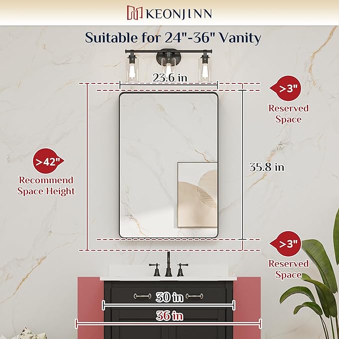 Keonjinn White Bathroom Vanity Mirror - 24 x 36 Inch Rectangular Wall Mirror, Farmhouse Style with Seamless Metal Frame, HD Tempered Glass