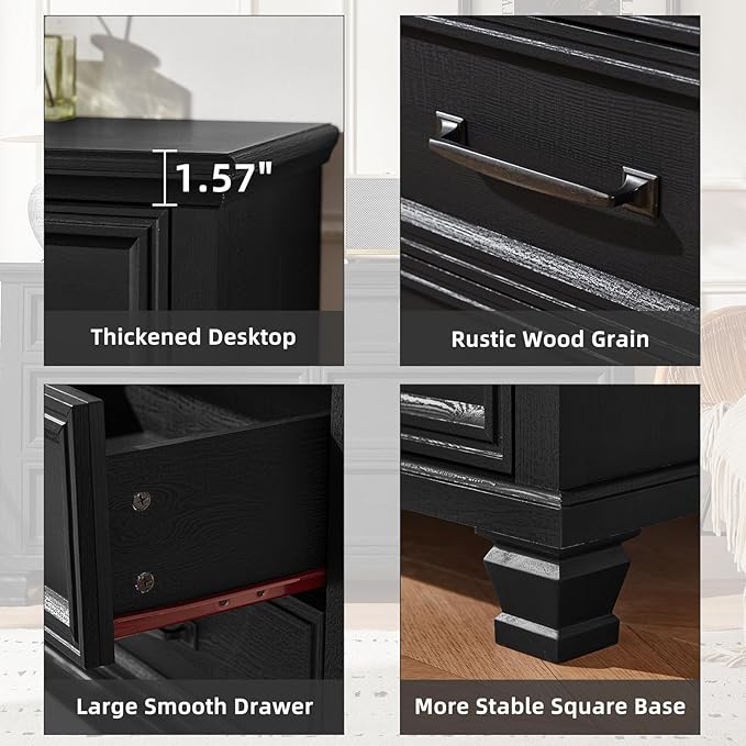 Farmhouse 7 Drawer Dresser for Bedroom, 54” Wide Dresser for Closet, Large Rustic Wooden Dressers, Chest of Drawers for Bedroom, Living Room, Entryway, Black