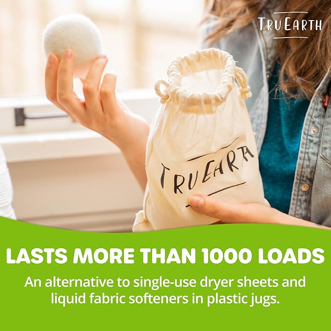 Tru Earth Wool Dryer Balls, Set of 4 XL 100% Wool Anti-Static Balls for Laundry, Reusable & All Natural