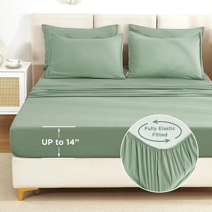 Litanika Comforter Queen Size Set Sage Green - 7 Pieces Bed in a Bag Queen Bedding Comforter Sets, Plain Lightweight Bed Set with Comforter, Sheets, Pillowcases & Shams