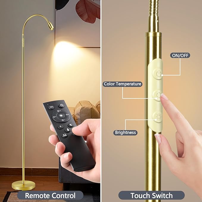Reading Floor Lamp, 72" Tall LED Lamp with Flexible Gooseneck, Dimmable Zoomable Spotlight, Adjustable Color Beam Standing Lamp, Touch & Remote Control, Task Craft Bedroom Living Room (Light Gold)