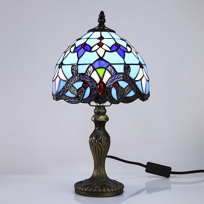 Tiffany Table Lamp for Bedroom Bedside Nightstand Table Lamp 3 Light Colors LED Stained Glass Lamp Shade End Side Small Table Lamps for Living Room 8X8X15Inch Hotel Home Reading Desk Lamp