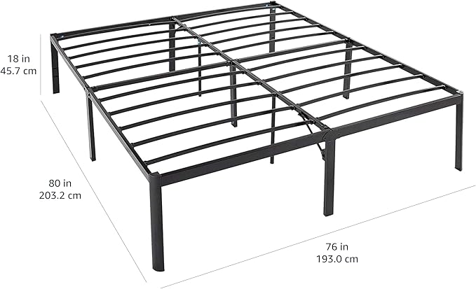 Amazon Basics Sturdy Heavy-Duty Non-Slip Platform Bed Frame King Size Storage, Steel Slat Support, Noise Free, Easy Assembly, 18 Inch Black