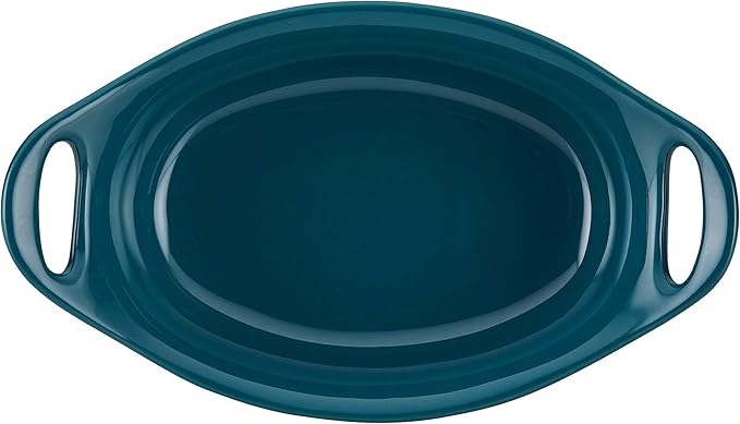 Rachael Ray Solid Glaze Ceramics Au Gratin Bakeware / Baker Set, Oval - 2 Piece, Teal