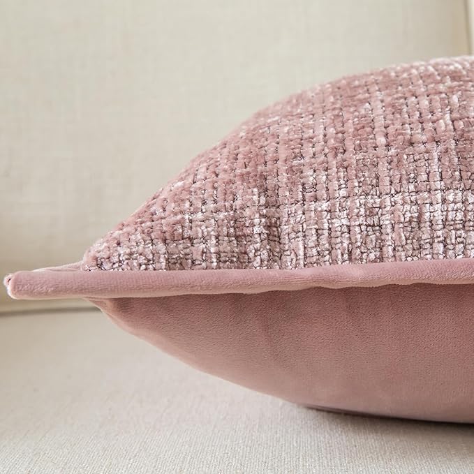 Yaertun Pack of 2 Chenille Textured Decorative Throw Pillow Covers Accent Solid Cushion Cover Soft Cozy Pillow Case with Velvet Back for Couch Sofa Bed Living Room 22x22 Inch Dusty Pink