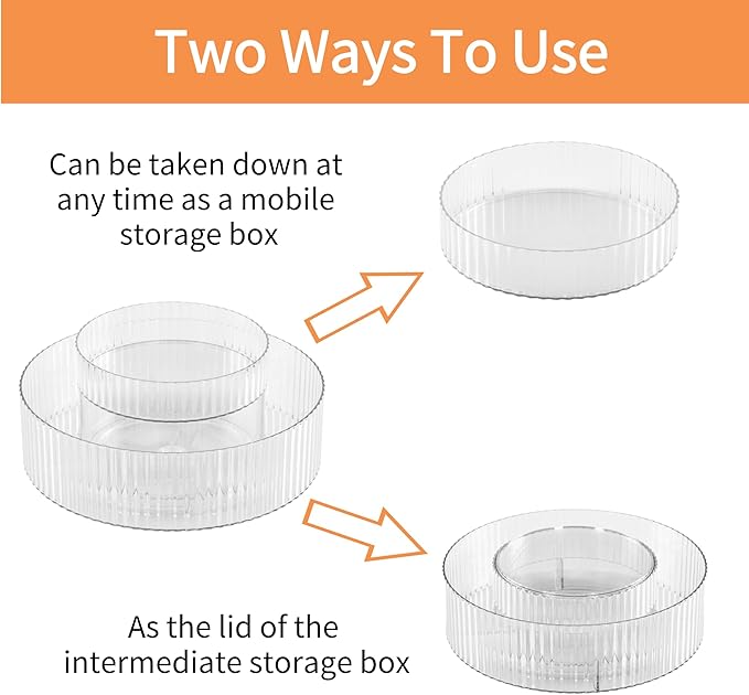 vacane Plastic Lazy Susan Organizer,2 Tier Rotating Storage Turntable for Cabinet Clear Spice Rack,Makeup Spinning Organizer,Countertop Organizer for Kitchen,Pantry,Bathroom,Office