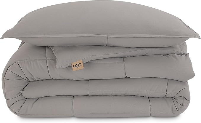 UGG Leonora Comforter Set with 1 Pillow Sham Lightweight Down Alternative Reversible All Season Washable and Hypoallergenic Bedding for College Apartment or Dorm Essentials, Twin/Twin XL, Light Grey