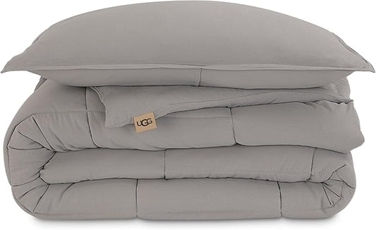 UGG Leonora Comforter Set with 1 Pillow Sham Lightweight Down Alternative Reversible All Season Washable and Hypoallergenic Bedding for College Apartment or Dorm Essentials, Twin/Twin XL, Light Grey