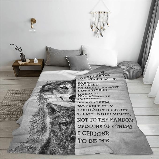 Wolf Blanket Wolfs Throw Blankets Black and White Wolf Gifts for Men Women Adults Boys Girls Fleece Flannel Blanket Plush Bedding for Couch Sofa Bed Room Decor 60"X80"