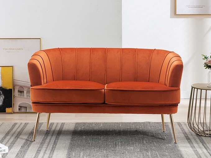 Velvet Loveseat - Luxury Modern Comfy Tufted Chesterfield 2 Person Couch for Living Room/Bedroom, Caramel