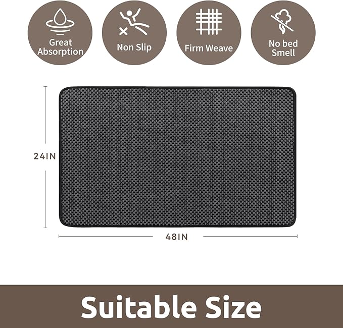 AMOAMI Chenille Bath Mat Super Absorbent Bathroom Mat Quick Dry Low Pile Bath Mats for Bathroom Washable Rubber Backed Bathroom Runners Fit Under Door, Front of Bathtub, Sink, Darkgrey&Black 24"x48"