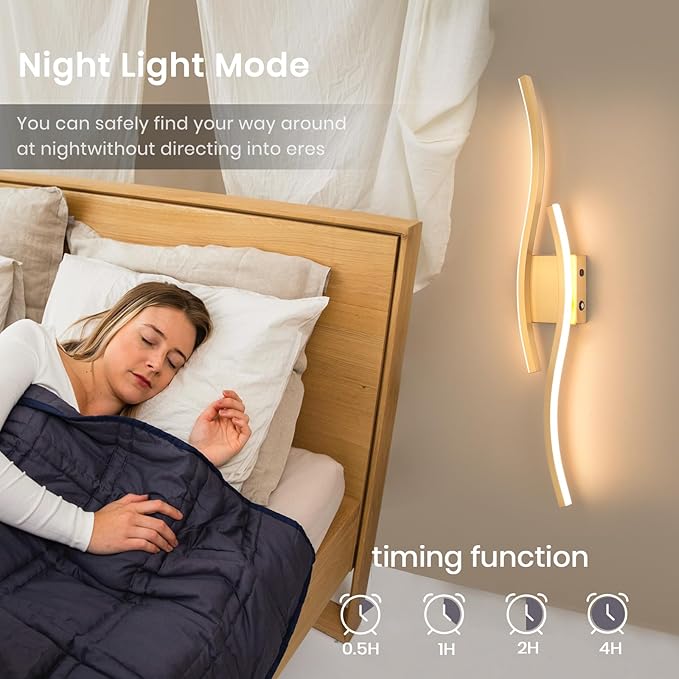 Modern LED Wall Sconce Set of Two, Battery Powered Wall Sconces Set of 2 with Timer, Gold Wall Light with Remote, LED Wall Lamp Indoor not Hardwired for Bathroom Living Room Bedroom Corridor