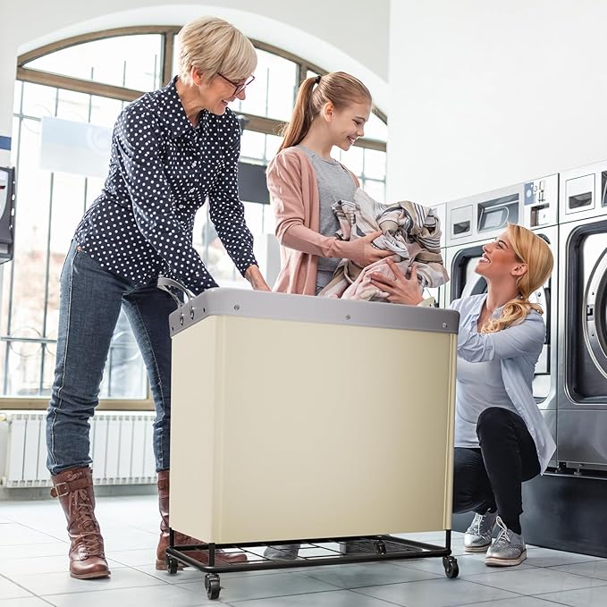 Lifewit 330L Laundry Basket with Wheels, Large Heavy Duty Commercial Rolling Laundry Hamper with Handles, Tall Steel Frame Laundry Cart for Laundry Room Bedroom Hotel Home Dorm, White