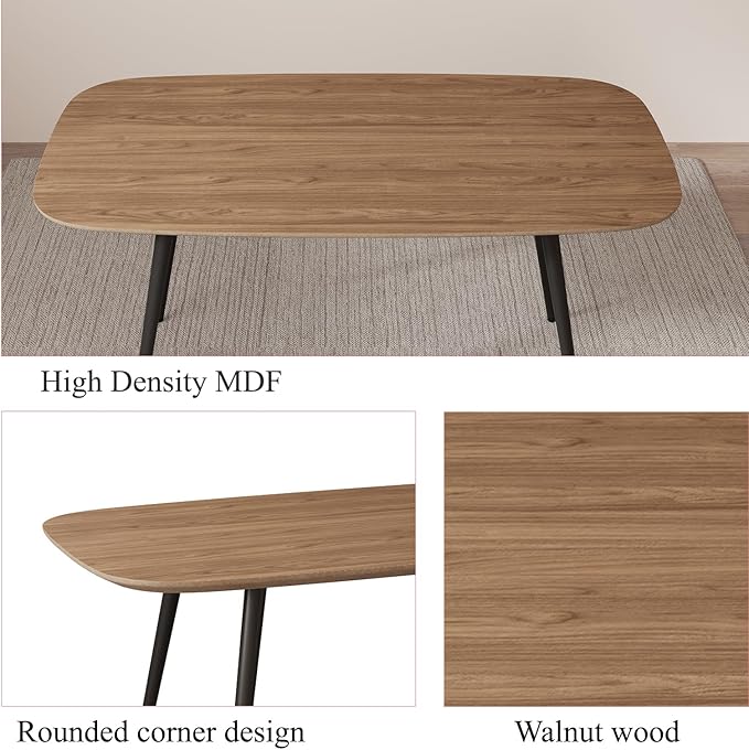 47.2'' Dining Table Set for 4,Modern Wood Dining Table,Leather Dining Chairs 4,Table and Chairs Set of 4,Ideal for Kitchen Dining Room (Walnut Color Table + 4 U-Shaped Gray Chairs, 47.2")