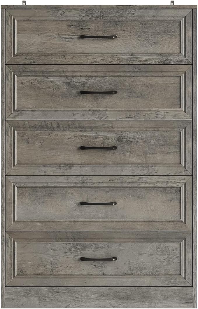 Fameill Dresser for Bedroom, 5 Drawer Tall Dresser Organizer, TV Stand for Livingroom, Chest of Drawers with Metal Handles, Ash Grey