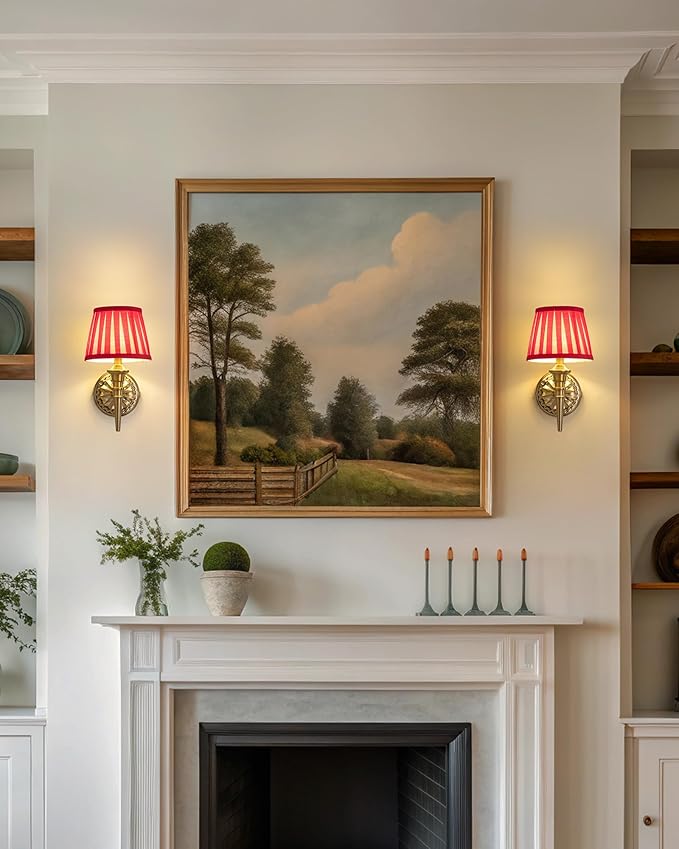 KDG Cordless Wall Sconces Set of 2, Small Wireless 5200mAh Rechargeable Battery Fabric LED Wall Lamps, Portables Lightings for Wall Painting, Living Room, Bedroom, Hallway, Gifts, Night Light (Red)