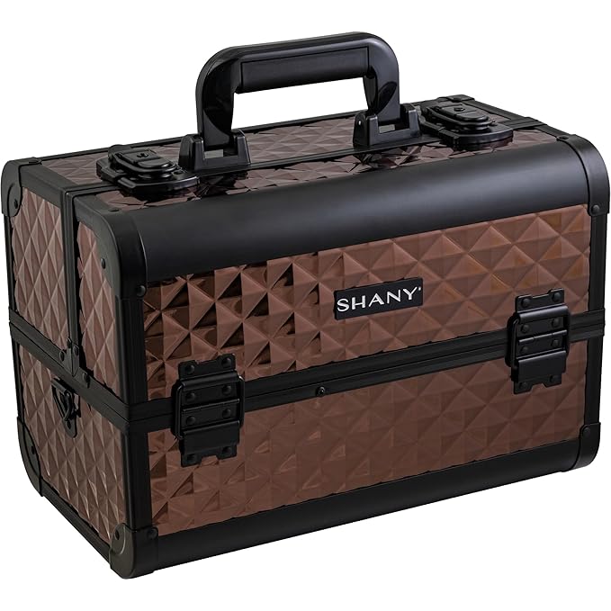 SHANY Premier Fantasy Professional Makeup Train Case Cosmetic Box Portable Makeup Case Organizer Jewelry storage with Locks, 3 Trays,Makeup Brush Holder and Cosmetics Mirror - Copper