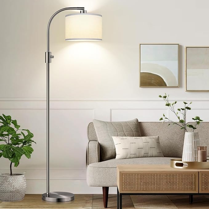 Nintiue Dimmable Floor Lamp, 1200 Lumens LED Edison Bulb Included, Arc Floor Lamps for Living Room Modern Standing Lamp with Linen Shade, ‎F1599
