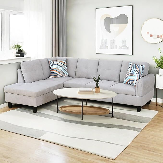 NicBex Sectional Couch 2 Pieces 66.5" L Sofa with Left Chaise Flannel L Shaped Cloud Couch for Living Room Furniture Sets with Cushion, Modular Sofa for Living Room & Small Apartment, Light Gray