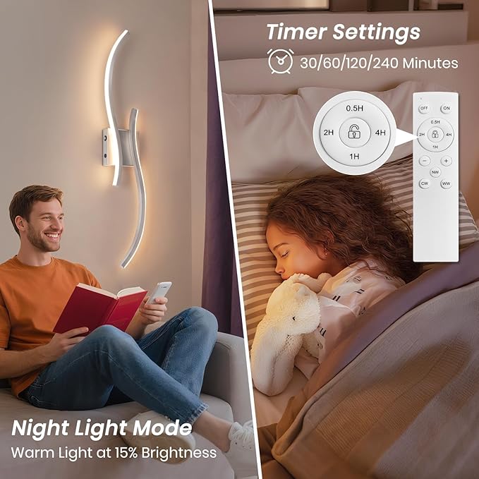 Battery Operated Wall Sconces Set of 2, Rechargeable Dimmable Battery Wall Light with Remote Control, Brushed Nickel LED Wireless Wall Light for Living Room Bedroom Hallway，31.5inch (Brushed Nickel)