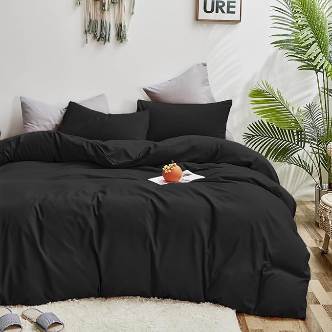 Luxlovery Black Comforter King Men Pure Black Bedding Set Durable Quilts Blanket Soft Breathable Lightweight Fluffy King Size Comforter Set Women Men