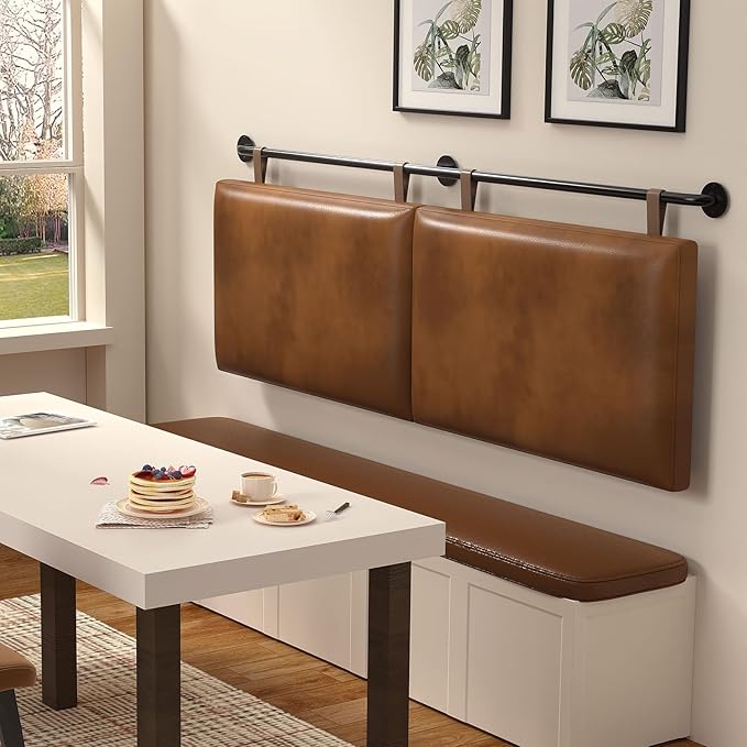 Queen Headboard, Hanging Headboards with Brown Faux Leather Industrial Pipe Modern Style Only for Bed Backboard (Brown Leather, Queen)