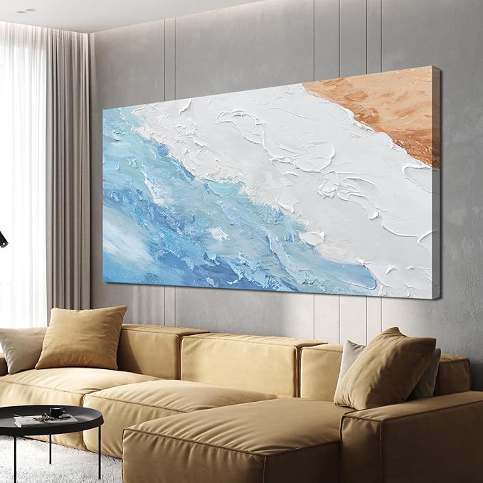 Canvas Wall Art Decor Wall Art Pictures for Living Room Abstract Canvas Art Wall Decor Large Modern Abstract Wall Art Prints White Blue Aesthetic Wall Art Artwork for Walls Home Office Decor 29"X58"