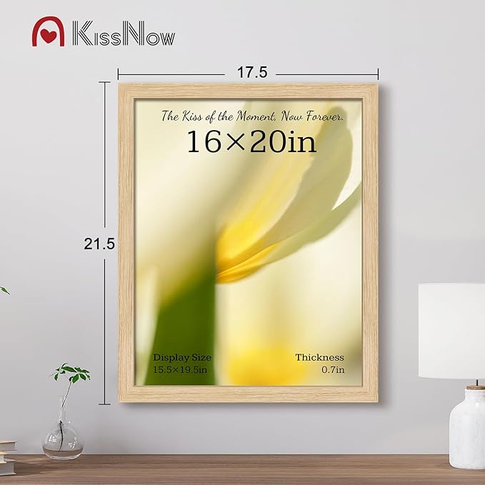 16x20 Picture Frame 4 Pack, Natural Oak Wood, Wall Gallery Poster Frame