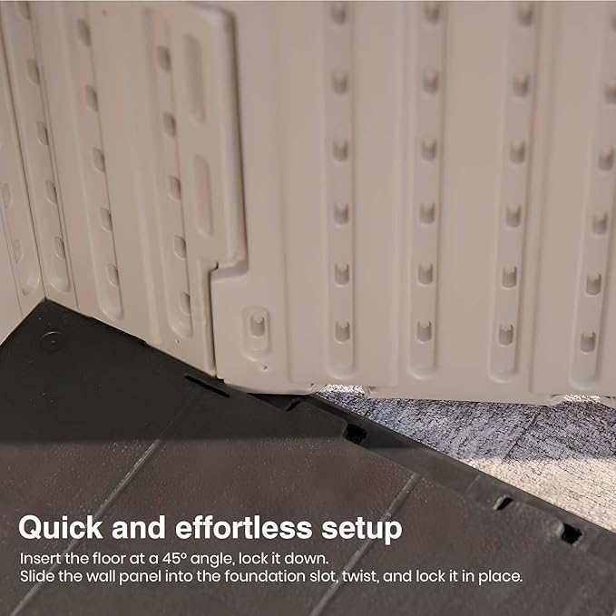 Patiowell 8x6 FT Outdoor Storage Shed, Plastic Shed Resin Garden Shed with Floor & Window & Lockable Door for Patio Furniture, Backyard Tools, Bicycles & Lawnmower, Beige