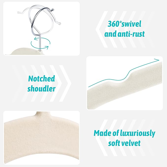 Premium Velvet Shirt Hangers 30 Pack, Non-Slip 360° Swivel Hook Slim Flocked Coat Hanger, Space Saving Felt Hanger for for Tank Top, Blouses, Strappy Dresses