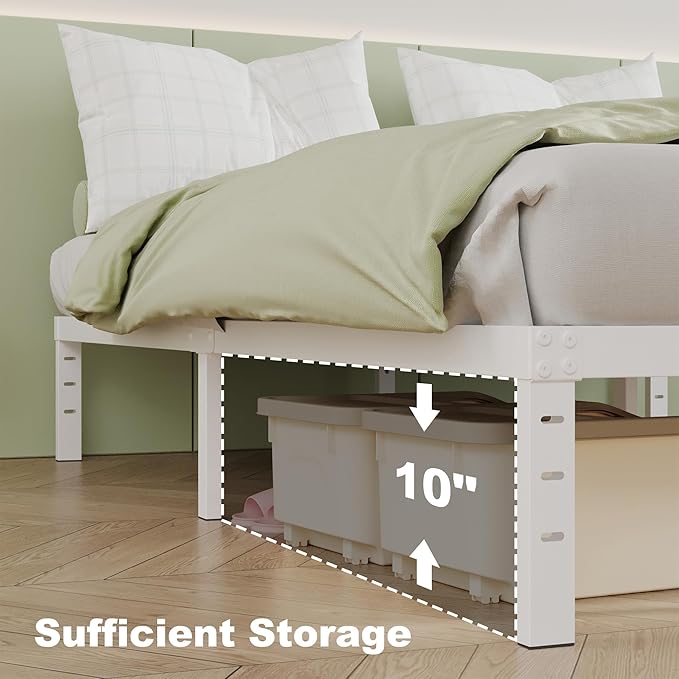 12 Inch Twin Bed Frames, Heavy Duty Metal Twin Platform Bed Frame, No Box Spring Needed, Easy Assembly, Noise-Free, White