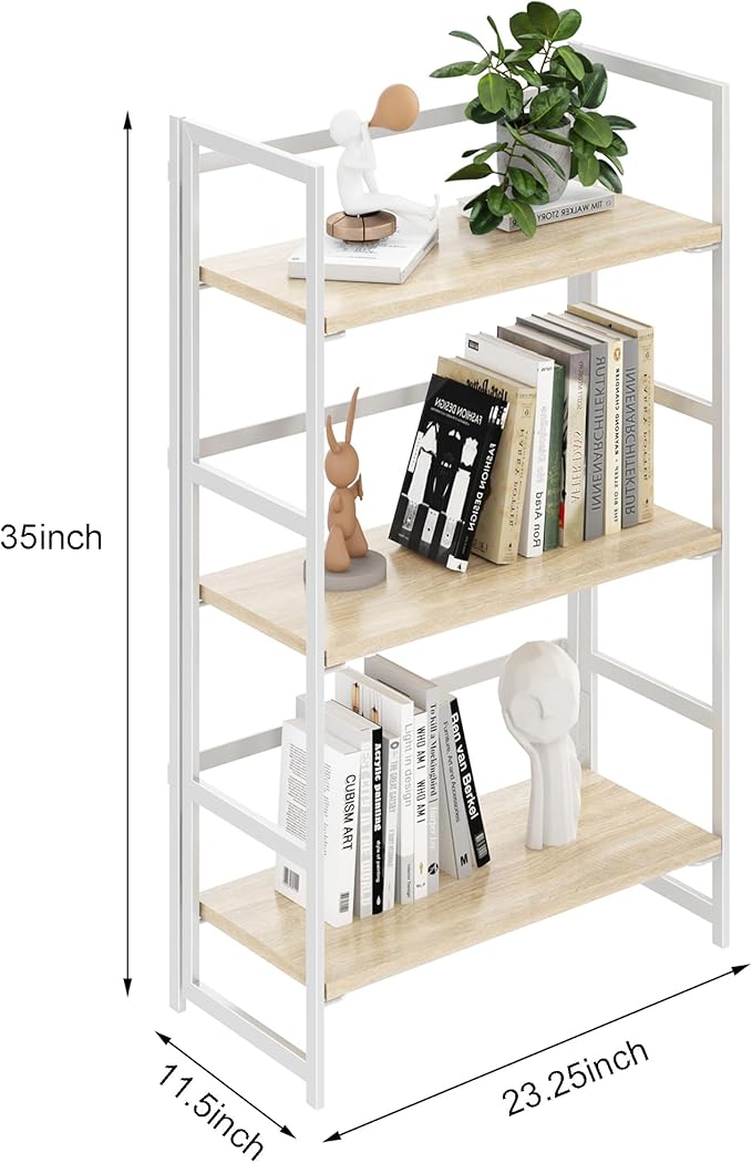 BHG Vintage Multifunctional Folding Bookshelf, No-Assembly Plant Stand Storage Rack Shelves for Home Office (White, 3-Tier)