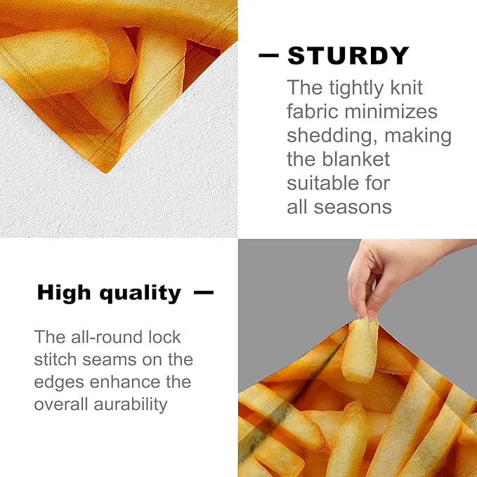 French Fry Blanket for Kids Adults, French Fry Gifts Flannel Throw Blanket, French Fry Decor Lightweight Warm Soft for Sofa Couch Bed Living Room Office 60" x 50"