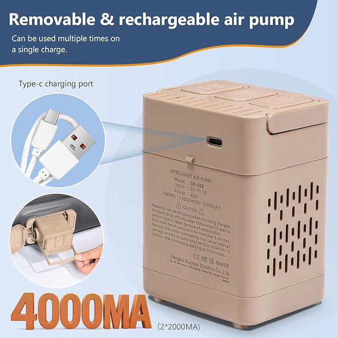 Self-Inflating SUV Air Mattress with Built in Electric Pump，car air Mattress with Pillow for Trunk，Portable car Mattress for Travle and Camping, Gray