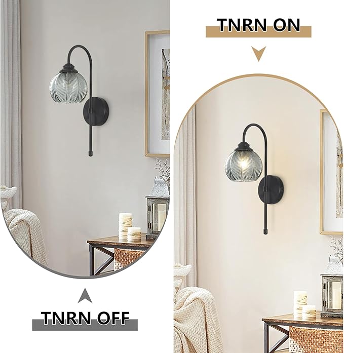 KCO Lighting Smoked Glass Wall Light Large Black Globe Wall Sconce Mid Century Modern Bathroom Vanity Light Fixture Black Long Wall Sconce Farmhouse Hardwire Wall Sconce