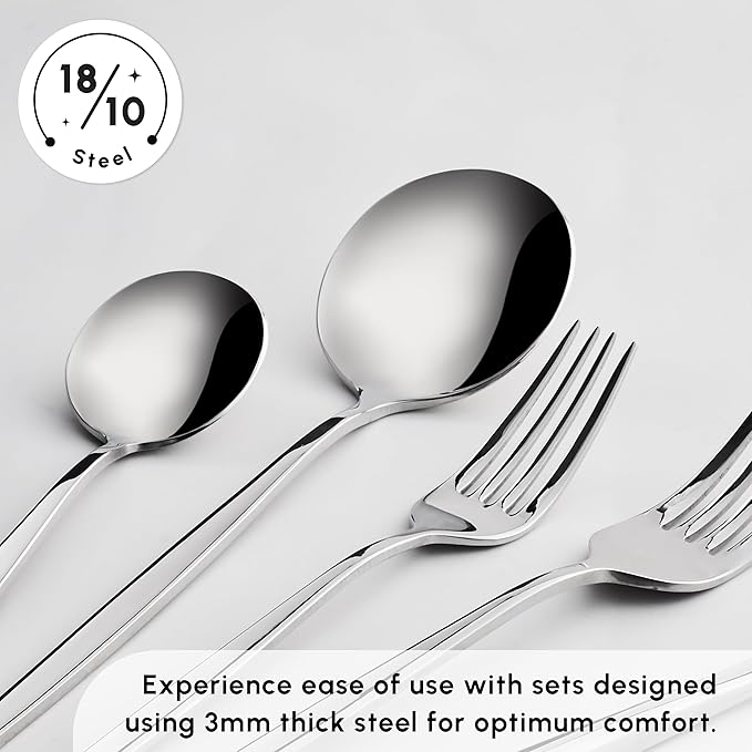 Karaca New Porto Elegance 60-Piece Cutlery Set for 12 People, Tablespoons, Table Forks, Premium Quality, Healthy and Hygienic, Modern Design, Stainless Steel Cutlery Set