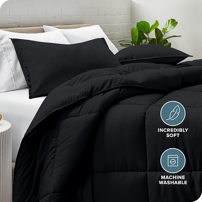 Bare Home Comforter Set - Full Size - Ultra-Soft - Goose Down Alternative - Premium 1800 Series - All Season Warmth (Full, Black)