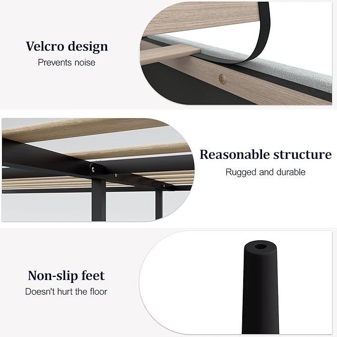 Full Size Bed Frame, Full Platform Bed Frame with Fabric Upholstered Headboard, Geometric Pattern, Sturdy Frame and Slats, No Noise Free, No Springs Required, Easy to Assemble，Light Gray