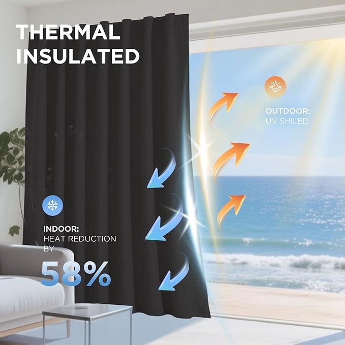 Joydeco 100% Blackout Curtains for Bedroom - Natural Linen Curtains 42"W x 90"L Long, Thermal Insulated 2 Panels Black Light Blocking Drapes, Rod Pocket & Back Tabs, Darkening Privacy for Living Room